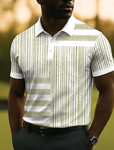  Herren Gestreift Polo Kurzarm Polo-Shirts Hemden mit Kragen Lässig Schule Outdoor Alltagskleidung 3D-Druck Sommer Rote Blau Grün
