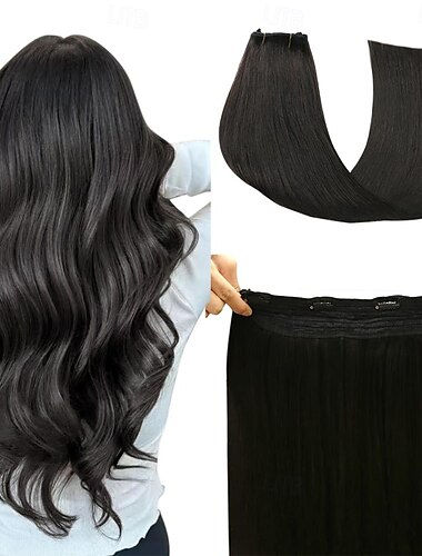  Extensions de cheveux humains invisibles, 20 pouces - 50 g, 22 pouces - 80 g, 1b #, fil de poisson transparent noir, extensions de cheveux humains à clips pour femmes