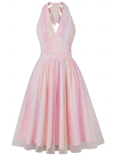  Retro vintage Jaren '50 rockabilly Middag Cocktailjurk Flare Jurk Pailletten Halster Regenboog Dames Vakantie Schoolfeest Feesten & Uitgaan Volwassenen Kleding Zomer