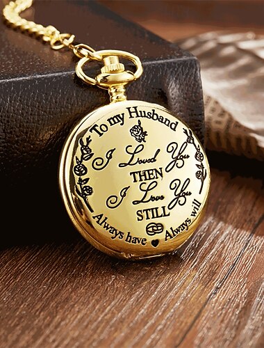  An meinen Mann, Taschenuhr, schwarze Gravur, Uhr mit Kette, romantisches Geschenk für ihn von der Frau, Andenken zum Jahrestag