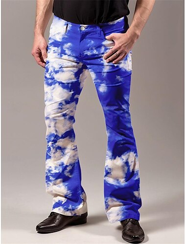  Retro / vintage Anii 1970 Macabru Pantaloni cu fund clopot Pantaloni evazați Disc Talie Medie Cer Psihedelic Bărbați Halloween Carnaval Vacanță festival de muzică Festival Adulți Pantaloni