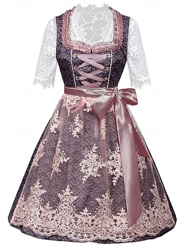  Oktoberfest Krajka Šaty Zástěra Halenka Dirndl Služka Bavorský němčina Mnichov Louky Dámské Pivní festival Tradiční Styl Tkanina