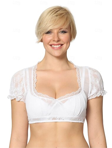 Oktoberfest bier Kostuum Kant Dirndl-blouse hulp in de huishouding Bavarian München Weiden Dames Carnaval Bierfestival Doek in traditionele stijl