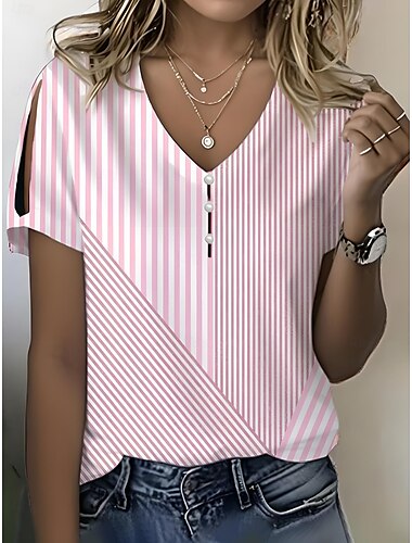  Dames T-shirt Bloemig Grafisch Vintage Stijlvol Modern Korte mouw V-hals Normale tops Dagelijks Uitgaan Weekend Afdrukken Blozend Roze Marineblauw blauw Khaki Zomer Lente