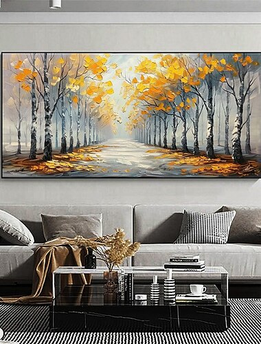  handgemaakte originele bospad olieverfschilderij op canvas abstract boomlandschap wanddecoratie voor huisdecoratie met gespannen frame zonder binnenframe schilderij