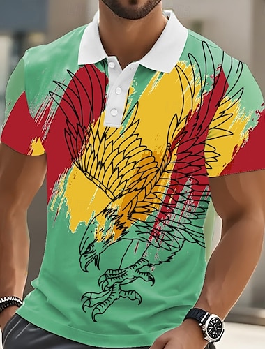  Herren Adler Polo Kurzarm Polo-Shirts Hemden mit Kragen Lässig Outdoor Athleisure Alltagskleidung 3D-Druck Sommer Weiß Grün