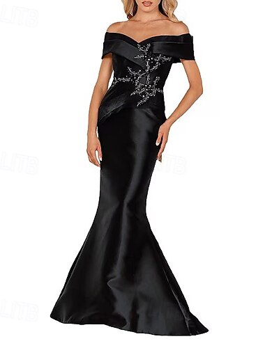  Meerjungfrauenschnitt Abendkleid Elegant Kleid Formell Hochzeit Bodenlang Ärmellos Schulterfrei Satin mit Perlenstickerei 2025
