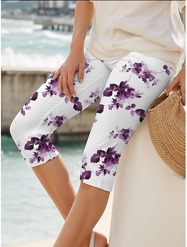  Damen Leggings Capri Pants Hohe Elastizität Urlaub Vintage Mode Volle Länge Hohe Taille Blumen Grafik Druck Thermisch Warm Atmungsaktiv Weich Dehnbar Formal Outdoor Urlaub