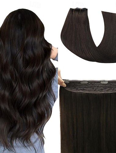  Extensions de cheveux humains invisibles, 20 pouces - 50 g, 22 pouces - 80 g, 2#, brun foncé, transparent, à clipser, pour femmes