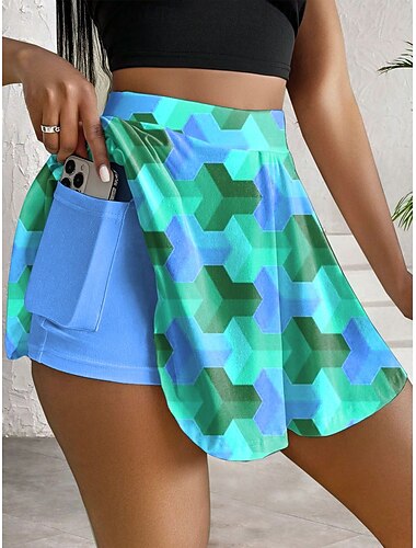  Damen Schlank Mode Lässig Mini Hohe Taille Röcke Grafik Geometrisch Dehnbar Täglich Rosa Blau Orange Sommer Gestrickt Polyester