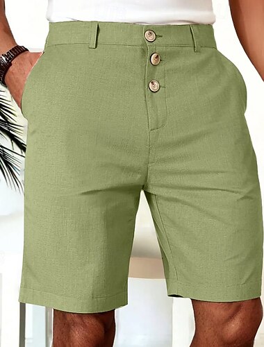  Herren Shorts Leinenshorts Sommershorts Strandshorts Knöpfe Tasche Gerader Schnitt Einfach Komfort Atmungsaktiv Knielang Outdoor Party Büro Mode Geschäftlich Schwarz Weiß