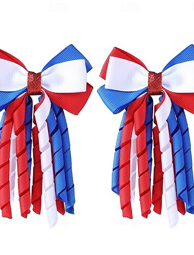  Grampos de cabelo de laço para o dia da independência, 3 polegadas, vermelho, branco, azul, fita encaracolada, grampos de cabelo artesanais, acessórios de cabelo para meninas e crianças em idade
