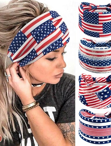  Čelenky s americkou vlajkou pro ženy, vlastenecké kroucené vlasové pásky, červená, bílá, modrá, elastické, atletické vlasové doplňky pro Den nezávislosti USA, pamětní den