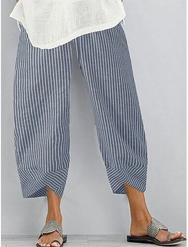  Dam Kinesiska Säckiga byxor Beach Shorts Semester Vintage Etnisk Stil Ankellång Hög midja Grafisk Randig Lappverk Snörning Brett skaft Andningsfunktion Mjuk Microelastisk Semester Gata Casual