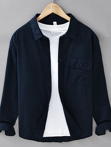  Men's Shirt Linen Shirt Casual Shirt Button Up Shirt Cotton Shirt Plain Vacation Hawaiian White Navy Blue Blue Beige Long Sleeve Lapel Spring Fall Clothing Apparel Button-Down