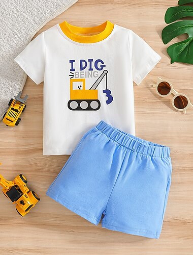  Chico 3D Color sólido Graphic Camiseta y Bermudas Negro Manga Corta Verano Moda Casual Bebé 4 años + Exterior Holgado