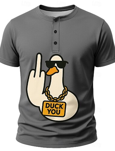  Herren Lustig Ente T Shirt Henley Hemd Kurzarm Designer Retro Vintage Grafik Straße Lässig Täglich Sommer Frühling Blau Rot Grün Grau Henley Henley T-Shirt