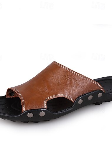  Herren-Sandalen aus hellbraunem Kunstleder mit offener Zehenpartie und ausgehöhltem Sohlendesign – atmungsaktive, leichte Sommer-Slipper für zu Hause, den Strand und den lässigen Alltag