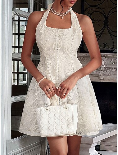  A-Linie Quinceanera-Kleider Elegant Kleid Formell Hochzeit Kurz / Mini Ärmellos Neckholder Spitze Rückenfrei mit Stickerei 2025