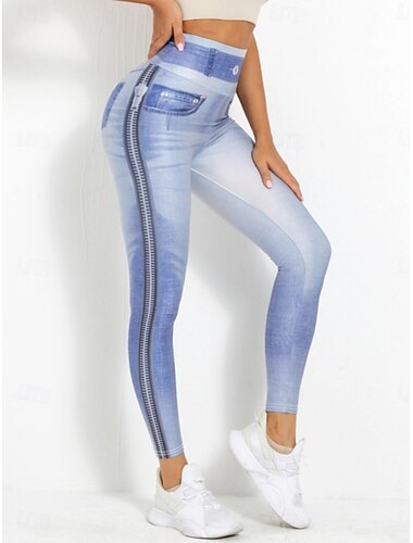  Leggings pour femmes Pantalons Impression 3D Chinos Vacances Vintage Streetwear Longueur Complète Haute Taille Imprimé Graphique Confortable Doux Agréable Extensible Extérieur Yoga Rue Bleu Gris