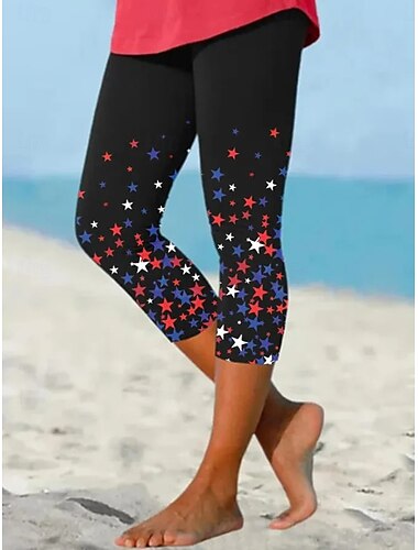  Leggings Patriotes du Jour de l'Indépendance Vacances Mode Vintage Mi-Mollet Taille Haute Pantalon Graphique Impression Drapeau Respirant Doux Extensible Formelle Vacances Bureau