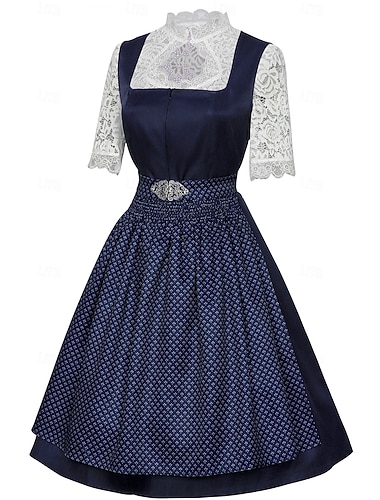  Carnaval Oktoberfest Dentelle Robe Dirndl Blouse Dirndl Femme de ménage Bavarois Prairies Femmes Soirée Fête de la Bière Tissu de style traditionnel Chemise Robe Tablier