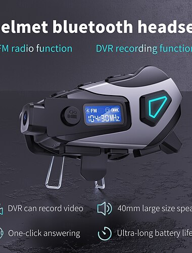  Bluetooth-гарнитура для шлема K10 с функцией записи на видеорегистратор, FM-радио, голосовым помощником, шумоподавлением CVC, водонепроницаемостью IPX8, аккумулятором на 40 часов, Hi-Fi-аудио для езды на мотоцикле