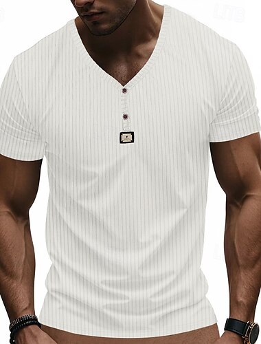  Herren T Shirt Henley Hemd T-Shirt Kurzarmshirt Kurzarm V Ausschnitt Sommer Einfach Mode Designer Basic Jacquard Urlaub Straße Ausgehen Schwarz Weiß Khaki Top T-Shirt für Herren