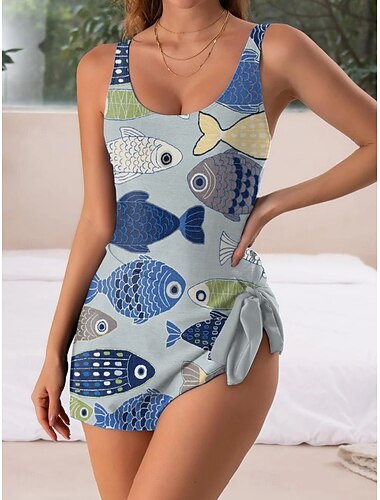  Damen Badeanzug Einteiler Monokini Bademode Rückenfrei Bauchkontrolle Hohe Taille Schlank Urlaub Strandbekleidung Grafik Geometrisch U-Ausschnitt Ärmellos Badeanzüge