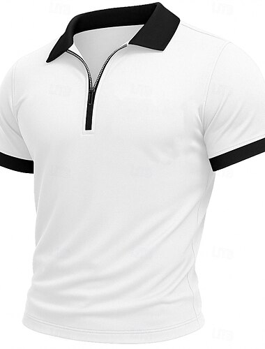  Men's Zip Polo Golf Shirt Casual Fitness Lapel Quarter Zip Short Sleeve Fashion Modern Solid Color Zipper Pocket Summer Spring All Seasons White Burgundy Navy Blue Zip Polo