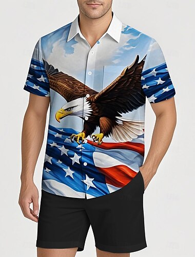  Independence Day 4 juli Amerikaanse Vlag Manga Hawaï-shirts Back To School Amerikaanse Vlag Grafisch Voor Voor heren Volwassenen Maskerade 4 juli 3D afdrukken Festival