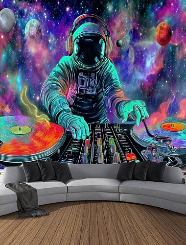  Fekete fényű gobelin világító sötétben világító partira UV-reaktív űrhajós gitár trippy ködös természet táj lógó gobelin falikép fali festmény nappali hálószoba