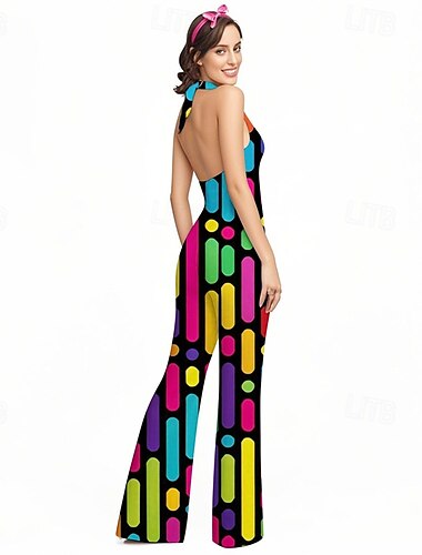  Retro Vintage 1970er Groovy Schlaghosen Overall Hippie Disco Geometrisch Psychedelisch Damen Halloween Karneval Urlaub Musikfestival Festival Erwachsene Jumpsuit