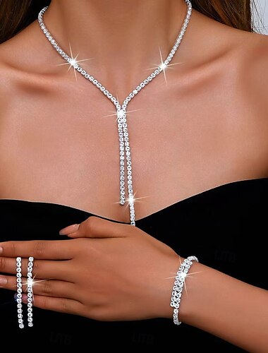  Svatební šperky sady 1 sada s kamínky slitina 1 náramek náušnice náhrdelník dámské luxusní šperky sada pro svatbu zvláštní příležitosti večírek večerní nošení