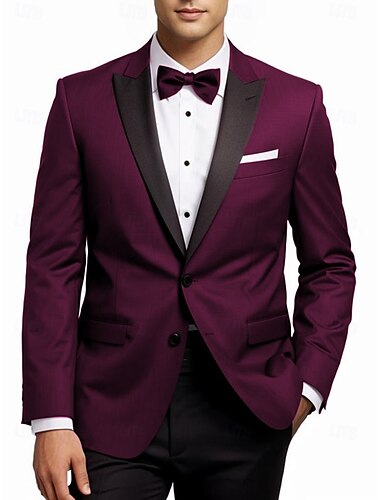 Herren Hochzeits Partytuxedos Heimkehr Traube Lila Dunkelgrün Formal Einfarbig Standard Passform 2-teilig Einreiher mit zwei Knöpfen