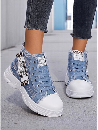  женские джинсовые высокие кеды на платформе с леопардовым принтом – повседневная обувь на шнуровке в уличном стиле для подростков и молодых людей