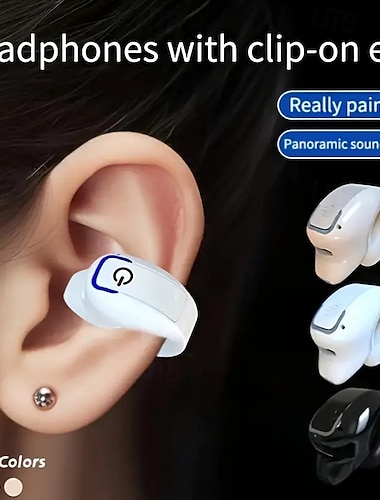  Casque sans fil à clip avec annulation de bruit contrôle téléphone batterie lithium-polymère rechargeable design confortable pour le sport le camping et l'audio panoramique