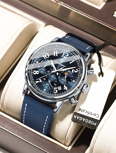  Reloj deportivo para hombre, resistente al agua, luminoso, cronógrafo, fecha, cuarzo, nailon, piel.
