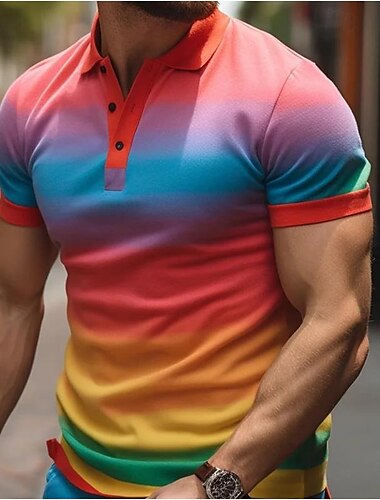  男性用 虹色 LGBT ポロシャツ ゴルフシャツ 半袖 ポロカラー ラペル ファッション ベーシック 多色 カジュアル アスレイジャー 日常 ボタンフロント 夏 虹色
