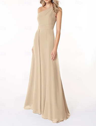  A-Linie Brautjungfernkleid eine Schulter ärmellos elegant bodenlang Chiffon mit Falten / Rüschen 2025
