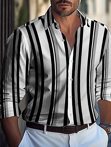  Per uomo Geometrico A righe Multicolore Camicia Camicia con Bottoni Camicia casual Manica Lunga Moda Casual Formale Vacanza Abbigliamento Quotidiano Estate Primavera Collo ripiegato Stampa 3D camicie