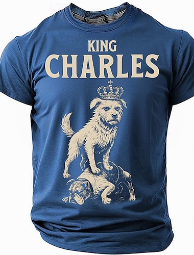  King Charles Alpha Dog Men's Animal T Shirt Short Sleeve T shirt 3D Print Crew Neck Shirt Fashion Daily Basic Street Casual Daily Black Green Summer Spring All Seasons Clothing Apparel