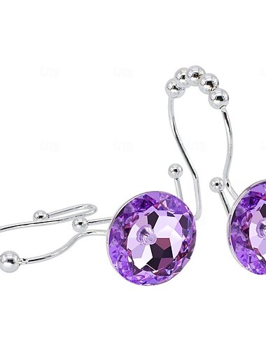  12 Stück Duschvorhanghaken Luxusdesign runde türkisblaue Diamant-Kristall-Gem-Bling mit Gleitkugeln für Meerjungfrau Duschvorhänge rostfreies Metall mit Strasssteinen glam Duschvorhangringe