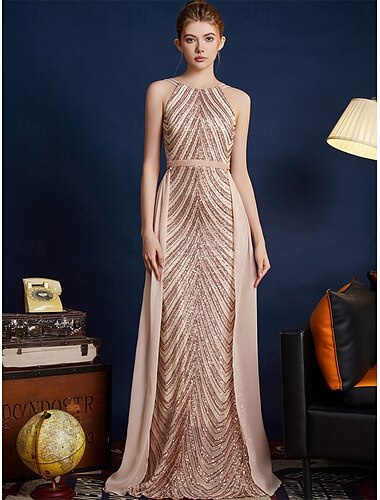  A-Linie Quinceanera šaty Elegantní šaty Formální svatba Délka po země Bez rukávů Kulatý výstřih se flitry Bez zad s flitry