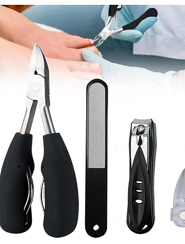  5 יחידות/סט קוצץ ציפורניים מקצועי, ציפורניים מפלדת אל-חלד 304 &סט קוצץ ציפורניים, קוצץ ציפורניים חד במיוחד עם ידית ארוכה לציפורניים עבות או חודרניות, כלי מניקור פדיקור ניידים