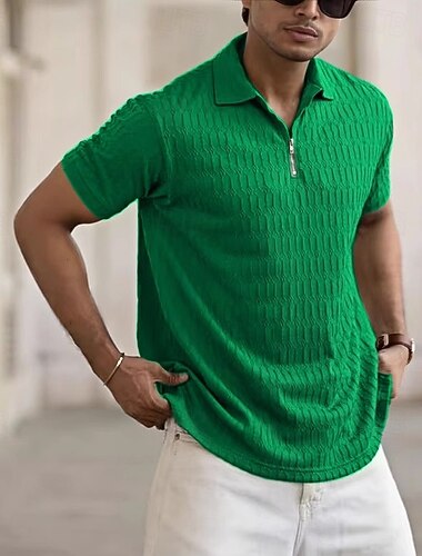  Per uomo Polo con zip Maglia da golf Casuale Sportivo Bavero Zip a un quarto Manica Corta Moda Essenziale Geometrico Semplice Zip a un quarto Estate Primavera Vestibilità regolare Blu chiaro Nero
