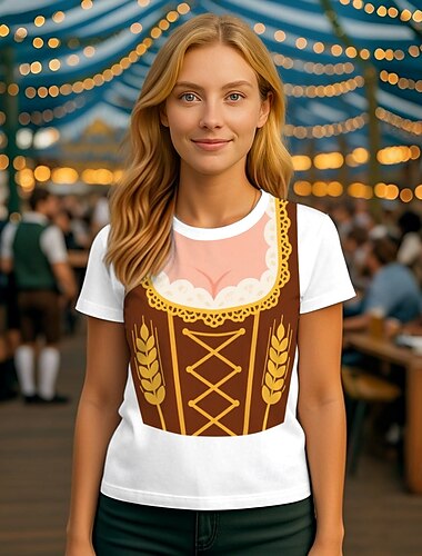  Oktoberfest Estampa Dirndl Japonesa/Curta Bávaro Munique Alemão Arte Gráfica Para Mulheres Adulto Cerveja Oktoberfest Impressão 3D Casual / Diário