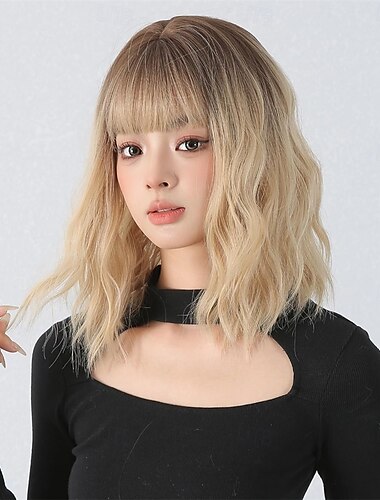 Dames krullende pruik feestkostuumpruik trendy rode bob haarpruiken met pony schattige golvende haarpruik met haarnetje voor dagelijks gebruik op een feest voor vrouwen