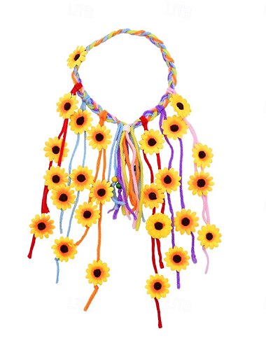  Bandeau bohème tournesol arc-en-ciel tressé bandeaux cheveux floral hippie coiffe florale colorée accessoires cheveux pour femmes