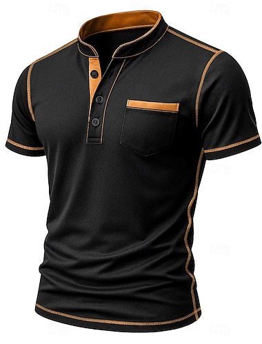  Herr Henleytröja T-shirts Henley Top Kortärmad Ensfärgat Slät Enfärgat Mode Designer Ledigt Knappar Färgblock Slät Henley Utomhus Ledigt Dagligen Sommar Alla årstider Svart Vit Marinblå Henley T-shirt